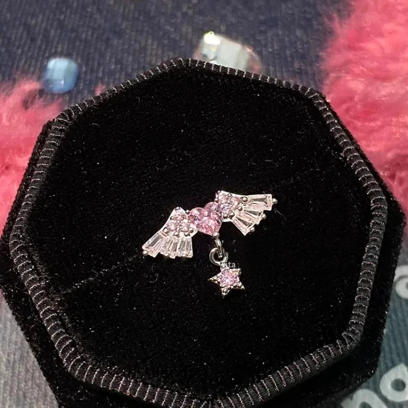 1 PCS New Fashion Cute Pink Zircon Crystal Ear Bone Nail 316L Medical Titanium Steel Earrings for Women Y2K Punk Jewelry