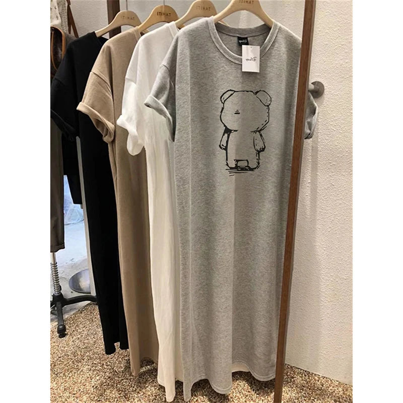 Summer New plus Size Women's Loose Casual Cotton T-Shirt Dress Pear Shape Slimming Long Dress EETSTH Brand Ins Style Printed