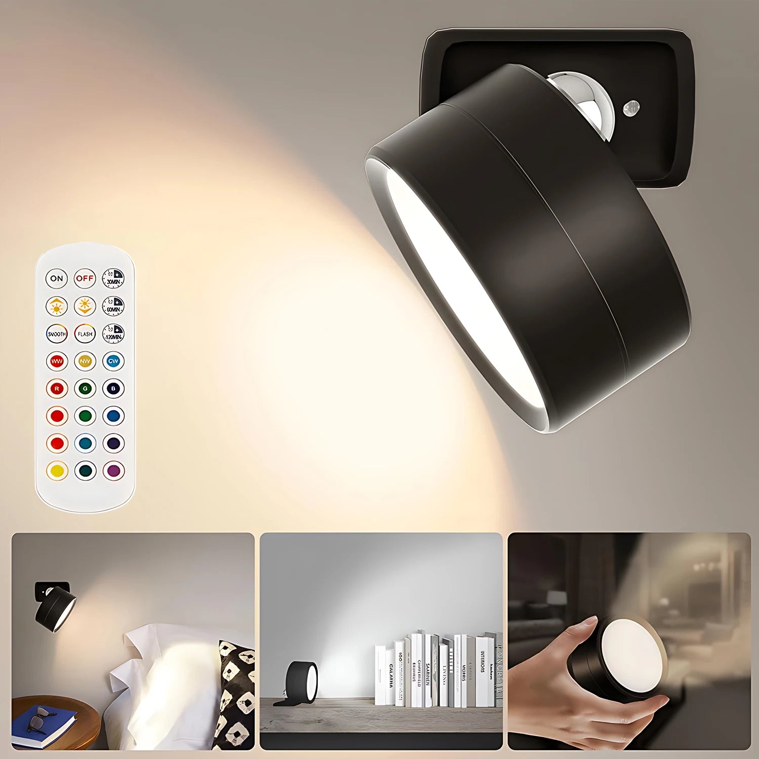 LED Wall Sconces light, 3 Brightness Levels 3 Color Modes Wall Lights Battery Operated 360° Rotatable Touch Control Wall lamp