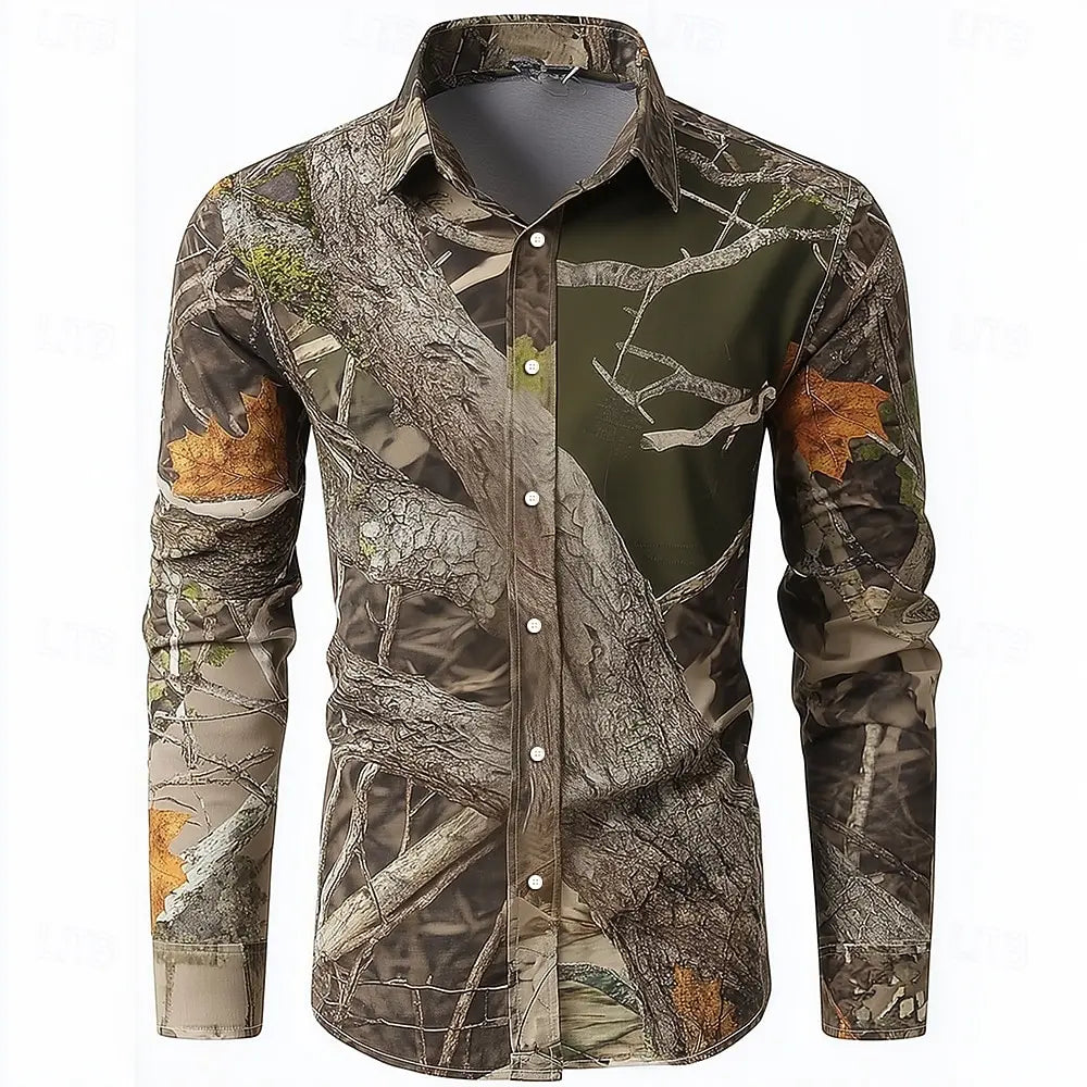 Men's Camo Camouflage Shirt Fashion 3D Printed Shirt Outdoor Button Up Shirt Casual Long Sleeve Shirt Street Blouse for Mens