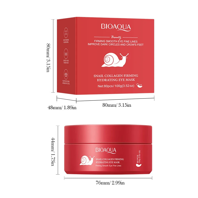 80pcs BIOAQUA Snail Crystal Collagen Eye Mask Anti Dark Circles Eyes Bags Anti-Wrinkles Moisturizing Anti-Aging Eye Patches
