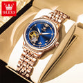 OLEVS 6732 Women's Watches Elegant Rose Gold Stainless Steel Hollowed Diamond Dial Automatic Mechancial Watch Gift Box for Women