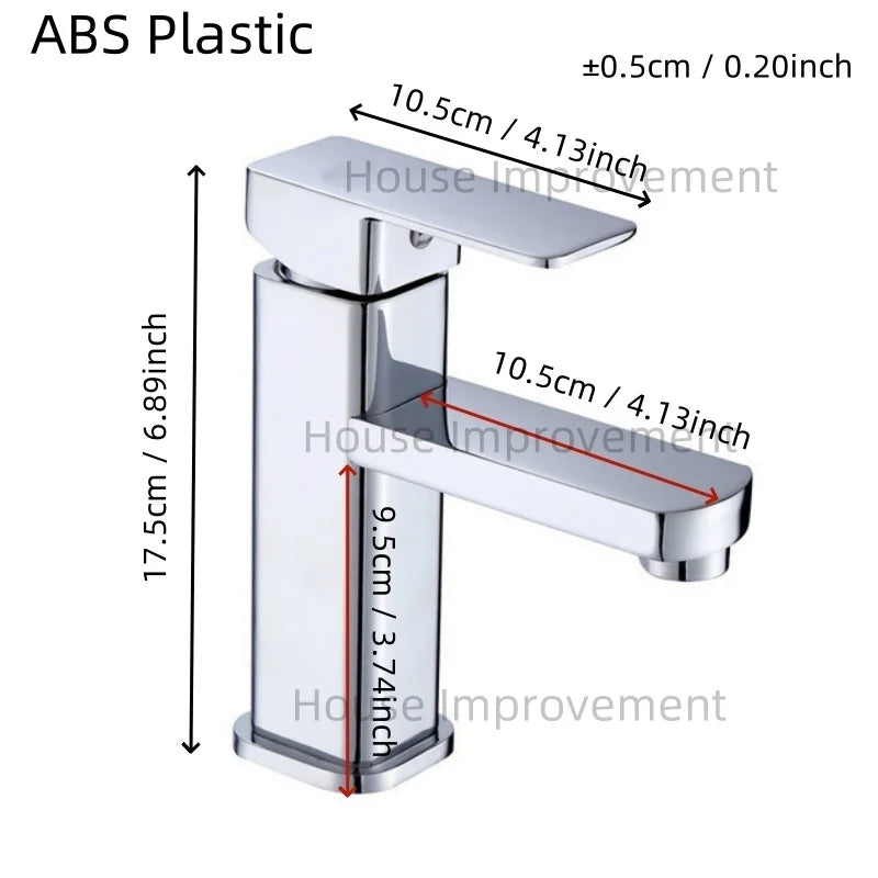 Bathroom Faucet Hot and Cold Water Tap Plastic Single Handel Single Hole Deck Mounted Washbasin Bathtub Mixer in Black Chrome