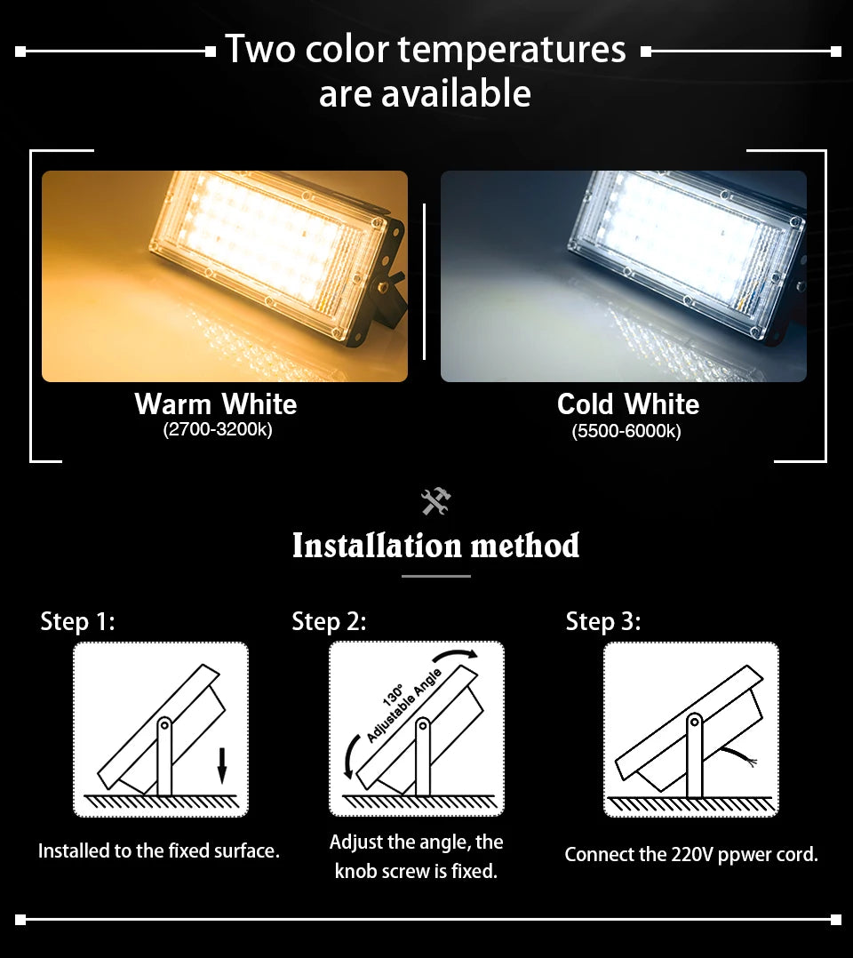 LED Flood Light  50W 100W AC110V 220V Waterproof IP65 Outdoor Led Reflector Floodlight Street Lighting for Warehouse Garden Yard