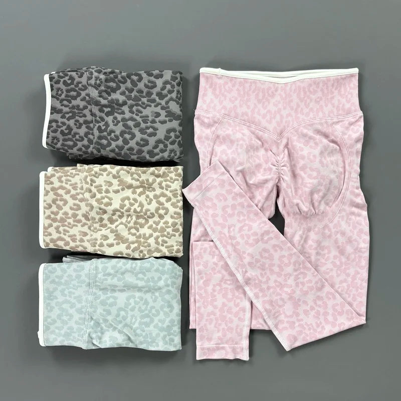 Seamless Leopard Print Leggings Women High Waist Yoga Pants Scrunch Butt Fitness Tights Moisture Wicking Slim Fit Sports Pants