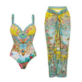 Retro Bikini Printed Fashion Two Piece Swimsuit And Cover Up With Skirt Tight Women's Bandage Summer Beach Luxury Elegant