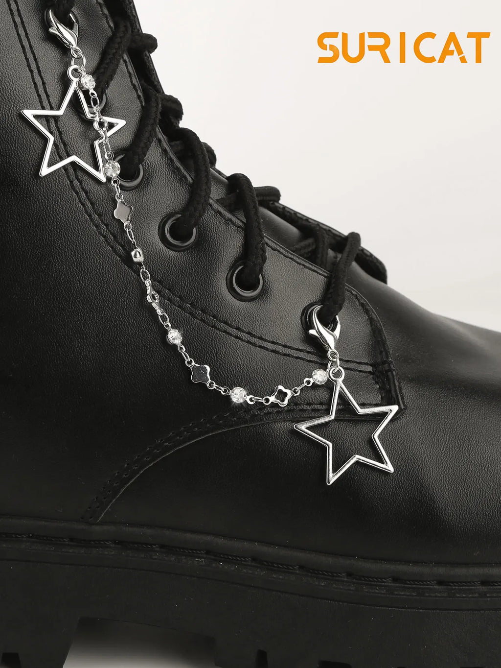 Lucky Four-Leaf Clover with Diamond-Studded Hollow Chain Design Shoe Decoration, Personalized Versatile Star Charm, Y2K Boot Shoe Accessory, Detachable Shoelace Chain, Winter Shoes, Snow Boots, Casual Shoes, DIY Shoe Decorati