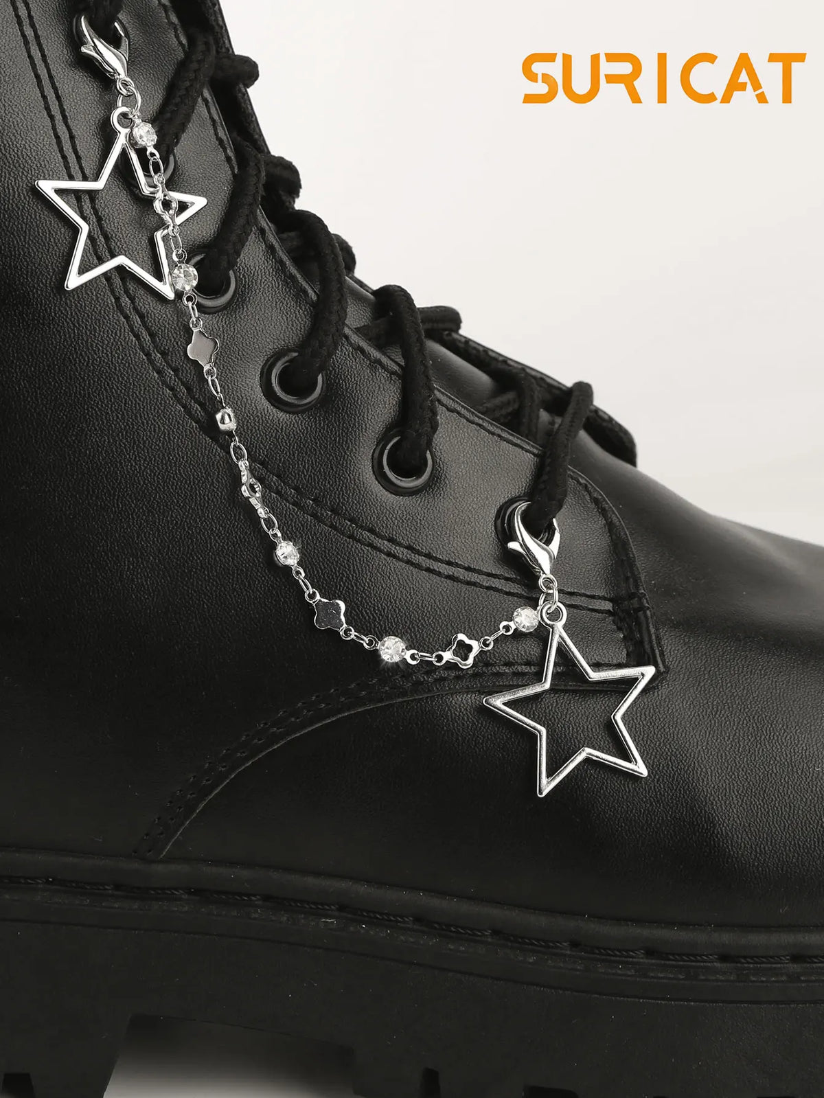 Lucky Four-Leaf Clover with Diamond-Studded Hollow Chain Design Shoe Decoration, Personalized Versatile Star Charm, Y2K Boot Shoe Accessory, Detachable Shoelace Chain, Winter Shoes, Snow Boots, Casual Shoes, DIY Shoe Decorati