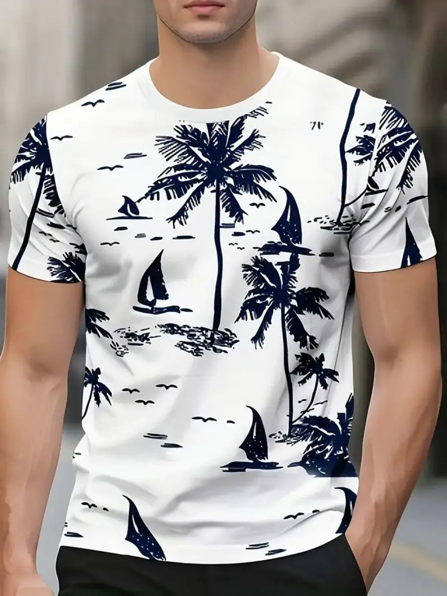 Coconut Tree 3D Print Hawaiian T-Shirts Men Women Round Neck Short Sleeve T Shirt Oversized Street Tee Street Top Men's Clothing