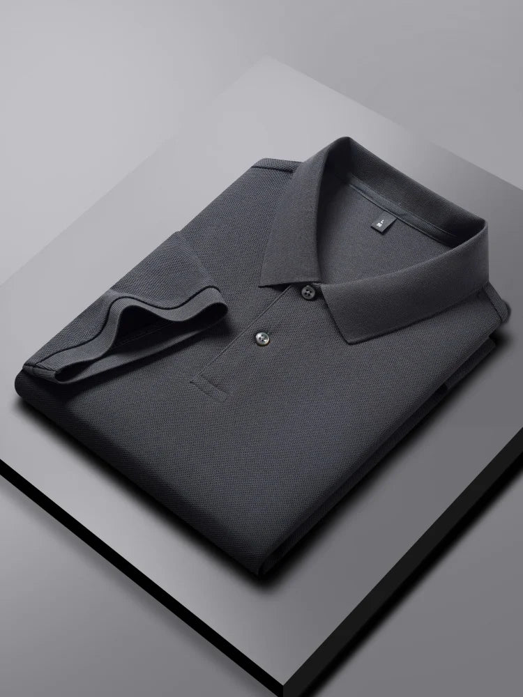 100% Pure Cotton Boutique Short-Sleeved High-End Men's Polo Shirt Summer High-Quality Solid Color Tops Business Casual T-Shirt