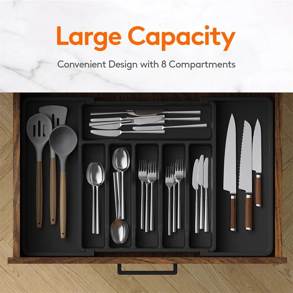 Kitchen Drawer Cutlery Organizer Expandable Silverware Tray Adjustable Utensil Holder for Forks Spoons Knives