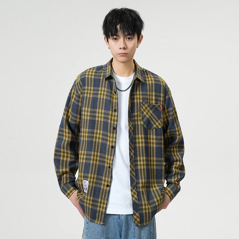 Men Shirt Plaid Flannel Long Sleeve Plus Size Loose Hip Hop Street Mens Casual Shirt Oversized Male Soft Dress Shirt Dropshippig
