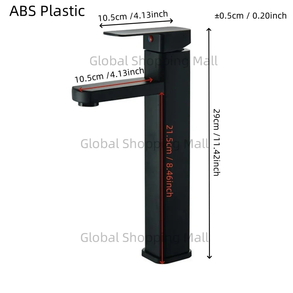 Bathroom Faucet Hot and Cold Water Tap Plastic Single Handel Single Hole Deck Mounted Washbasin Bathtub Mixer in Black Chrome