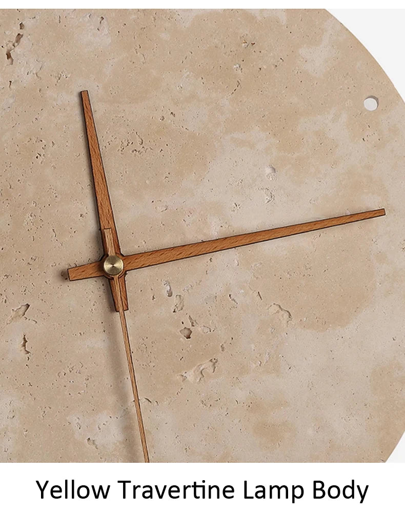 Modern Creative Clock Living Room Wabi Sabi Wall Lamp Nordic Simple Yellow Travertine Restaurant Corridor Circular Sconce Light
