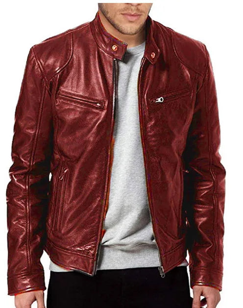 9XL Leather Men's Sports Leather Motorcycle Leather Jacket Stand Up Collar Fashionable Sports Plus Size Autumn Winter Windproof