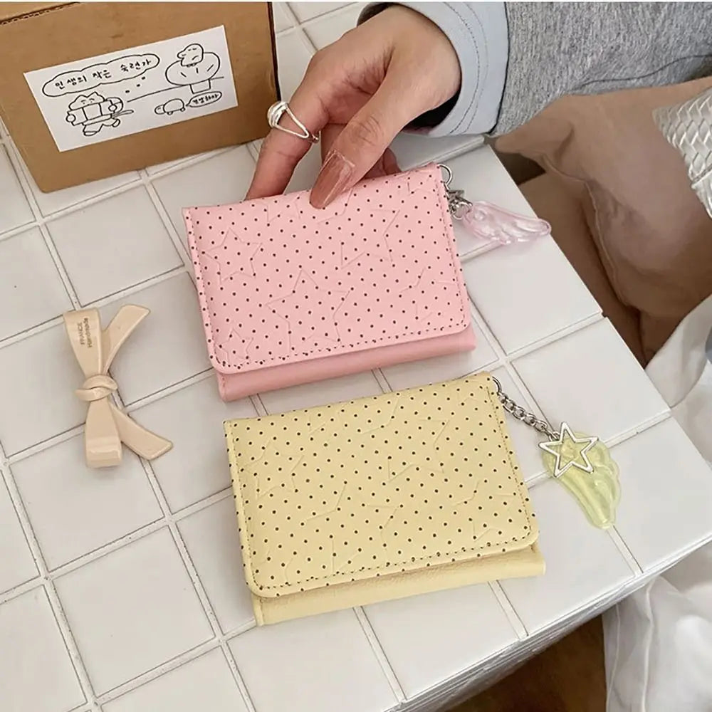 Fashion Y2K Tri-fold Wallet Wing Pendant Star Dot Coin Purse Zipper Clouse Multicolor Women's Wallet for Students