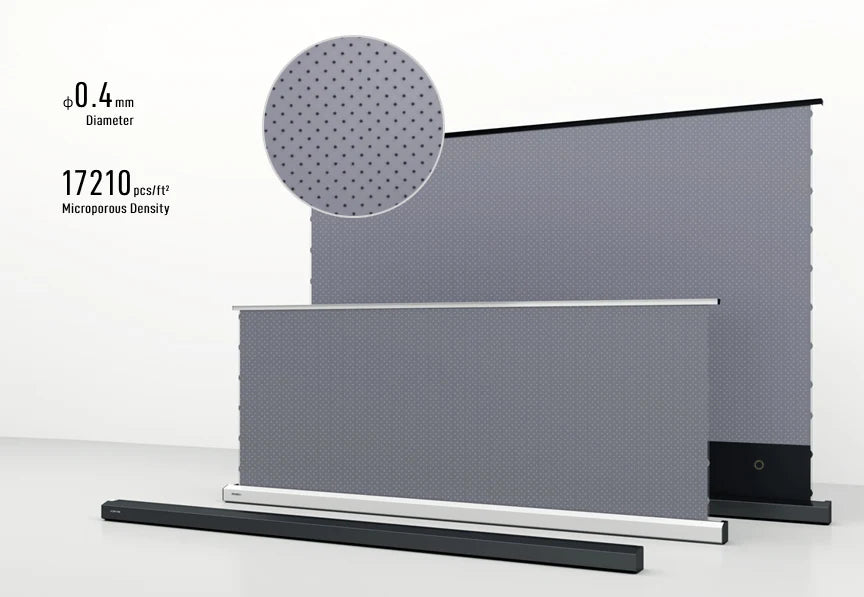 Motorized Floor Rising ALR Acoustic Transparent Projector Screen, 8K High Contrast Perforated Short Throw Home Theater Screen