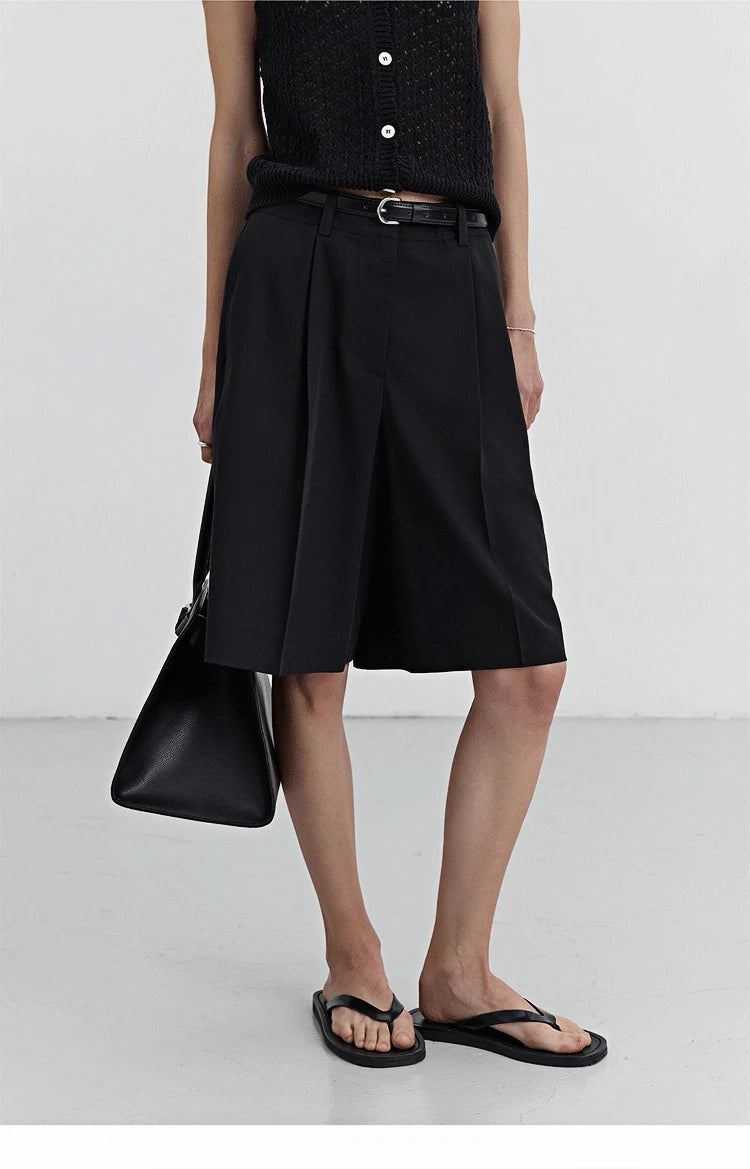 High Waist Suit Short Pants Women's Casual Loose Straight Leg Pants Summer Five Parts Outwear Comfortable Polyester Fiber