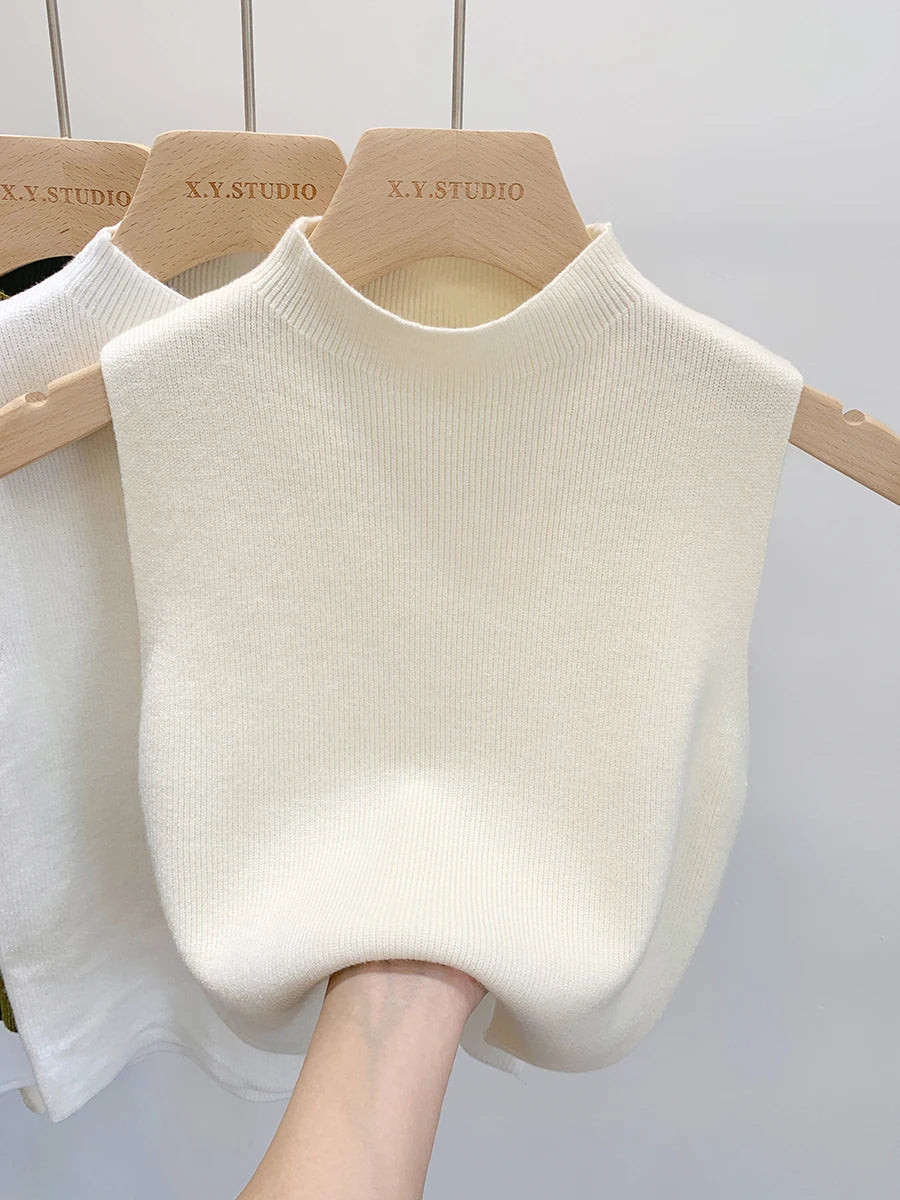 2026 Women Knitted Tank Top Spring Summer Slim Sweater Short Sleeveless Solid Spring Autumn Sweaters Pullovers
