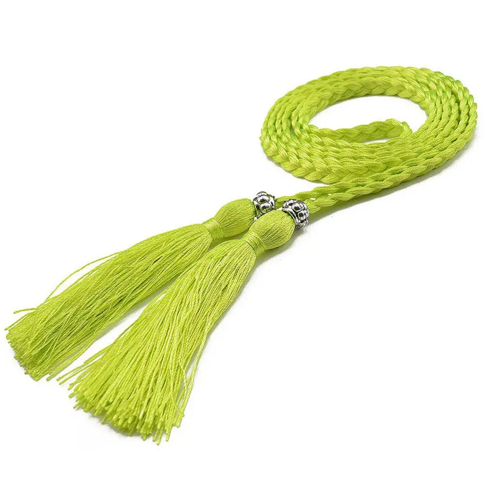 160cm Thin Bow Tassle Dress Woven Rope Tassles Belts Waist Chain Braided Belts Waist Rope
