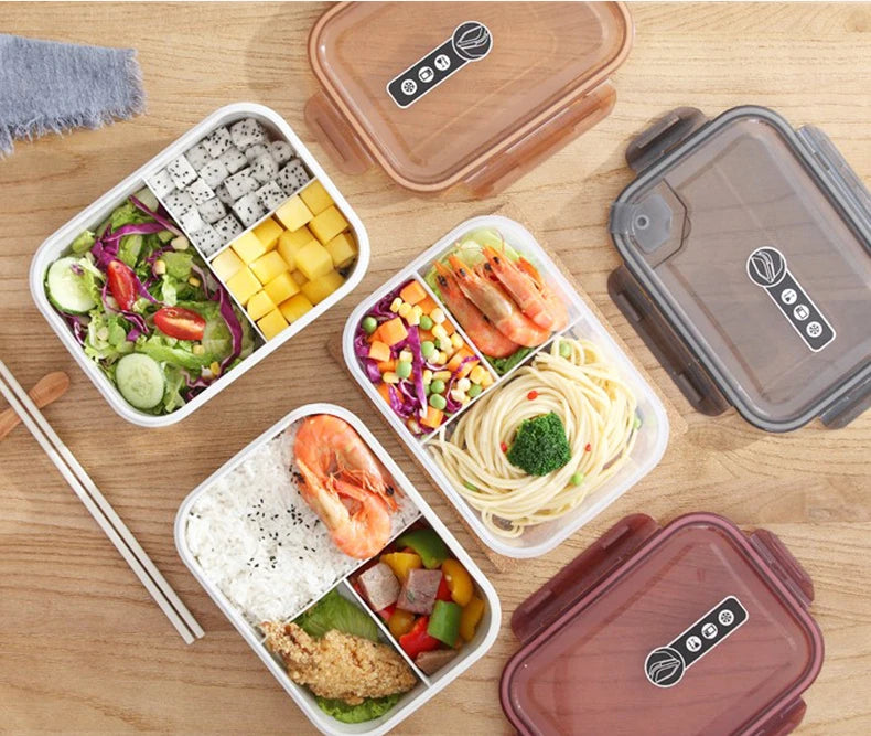 Microwavable Plastic Crisper Lunch Box Multi-compartment Bento Box Portable Food Storage Containers Office Student LeakProof Box
