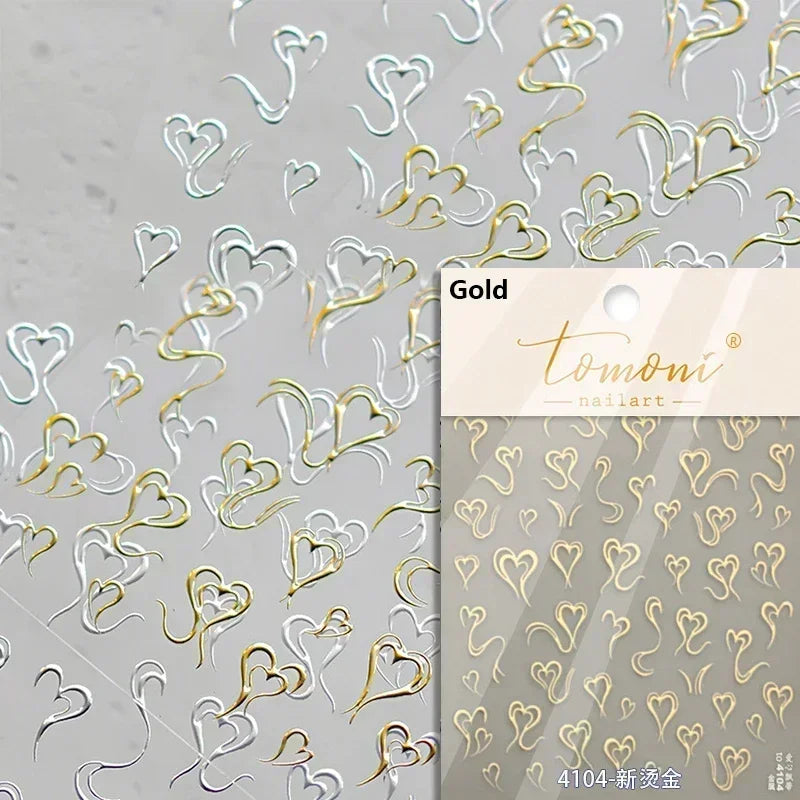 5D Gradient Love Gem Glitter Love Heart Colorful Cat's Eye Rhinestone Soft Self Adhesive Nail Art Stickers Shiny Manicure Decals