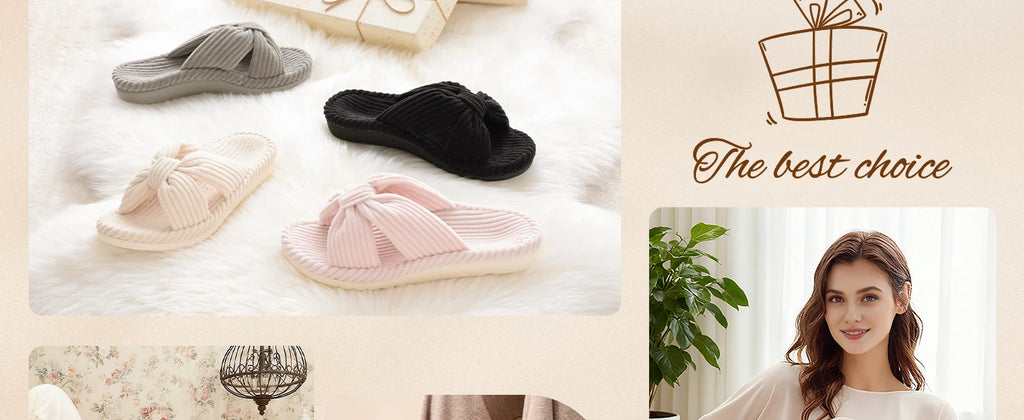 Comwarm Orthopedic House Slippers for Women Arch Support Cross Bow Indoor Slippers Corduroy Bedroom Shoes Open Toe Slip On
