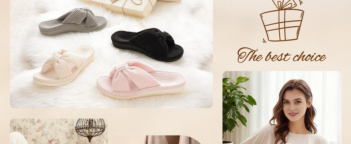 Comwarm Orthopedic House Slippers for Women Arch Support Cross Bow Indoor Slippers Corduroy Bedroom Shoes Open Toe Slip On