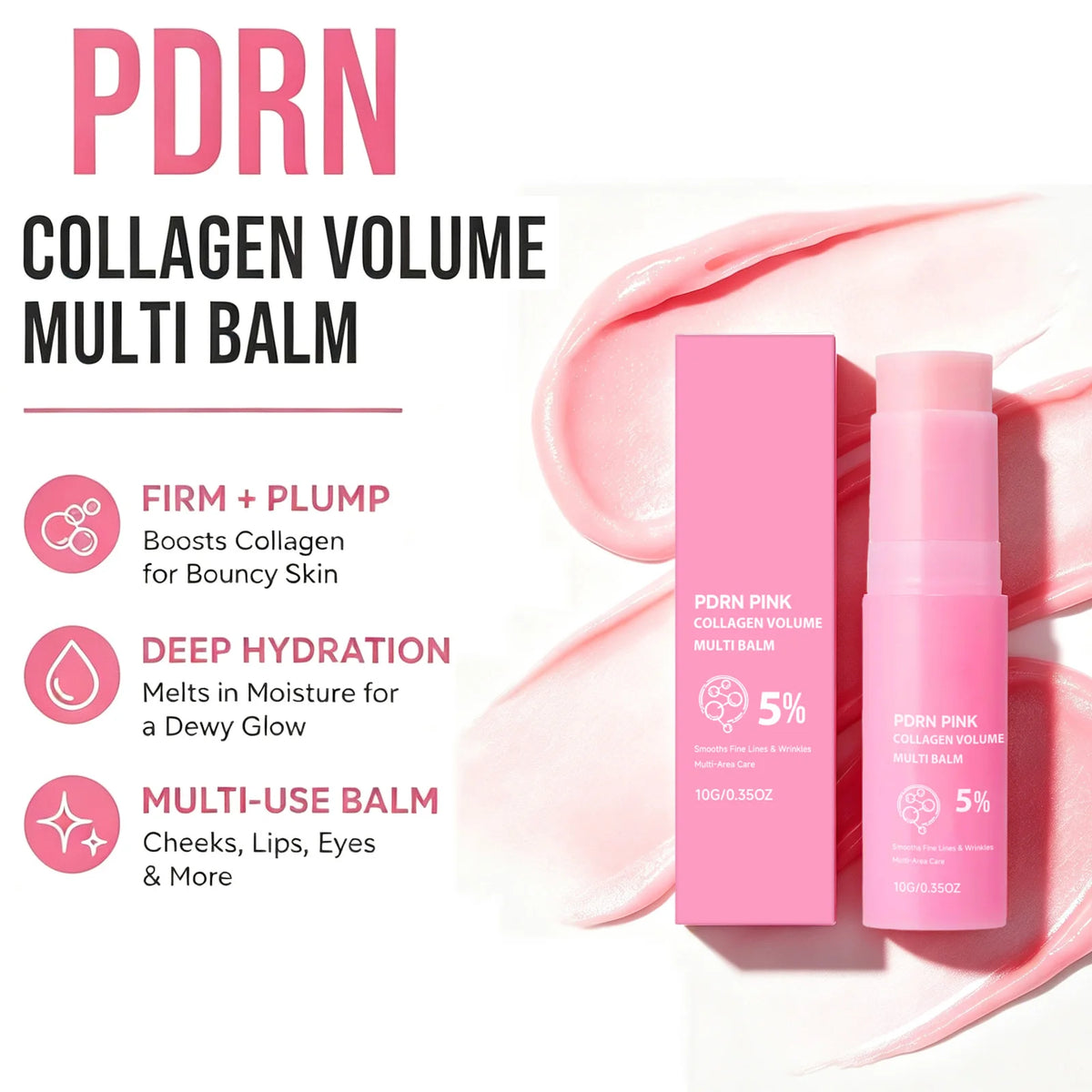 PDRN Pink Collagen Volume Multi Balm Stick Korean Hydrating Stick for Face Neck Under Eyes Lips Lines Care Plumping&Firming Skin