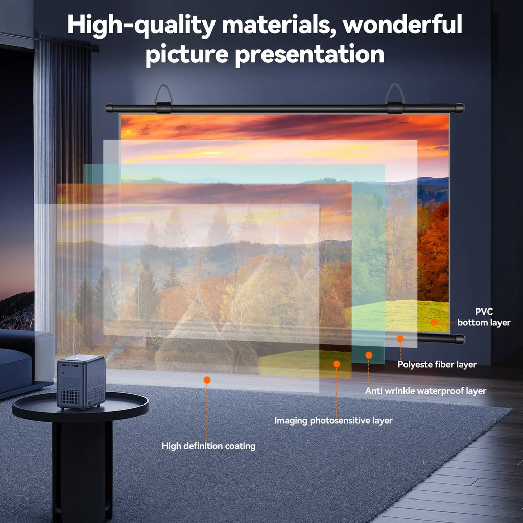 Anti-Light Projector Screen 16:9, Thickened HD Wall Mounted Projection Screen, No-Hole Easy Installation, Wrinkle-Resistant Home