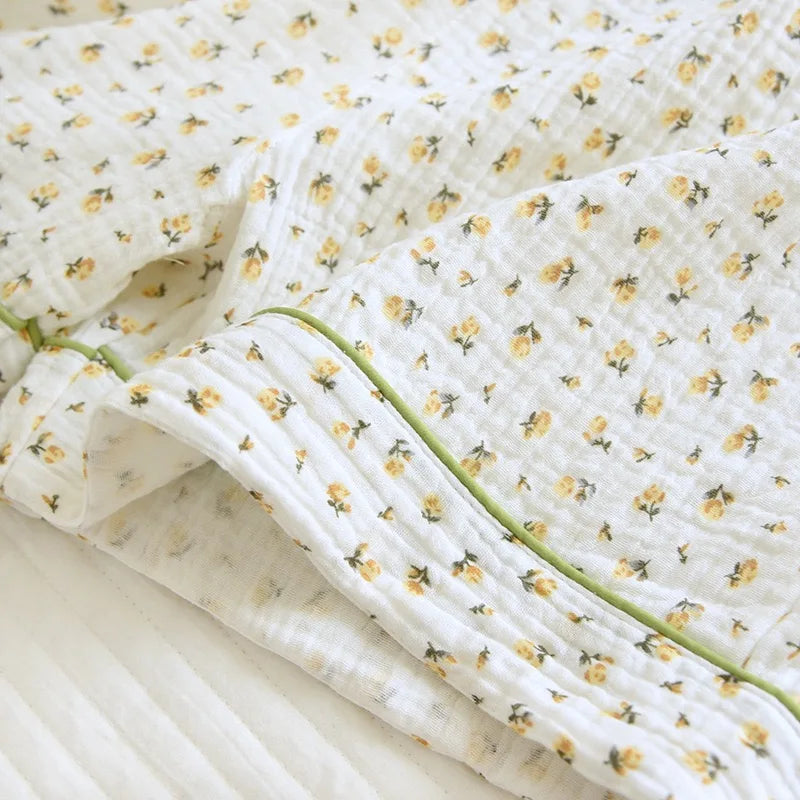 100% Gauze Cotton Summer Women Pajamas 3 Pieces Set  Female 2025 New Sleepwear Bedroom Set Short sleeved long pants + shorts