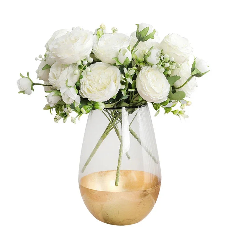 30cm Rose Pink Silk Peony Artificial Flowers Bouquet 5 Big Head and 4 Bud Cheap Fake Flowers for Home Wedding Decoration indoor