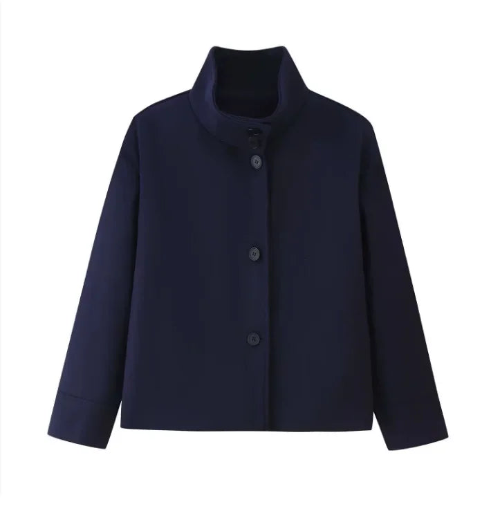Autumn Stand Collar Jackets for Women Loose Woolen Fabric Single-breasted Coat Women Solid Color Versatile Short Jacket Women