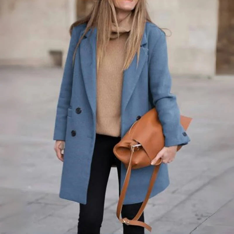 Winter Women's Wool Blend Coat Double Breasted Turn-down Collar Female Outerwear Fashionable Warm Clothing for Ladies