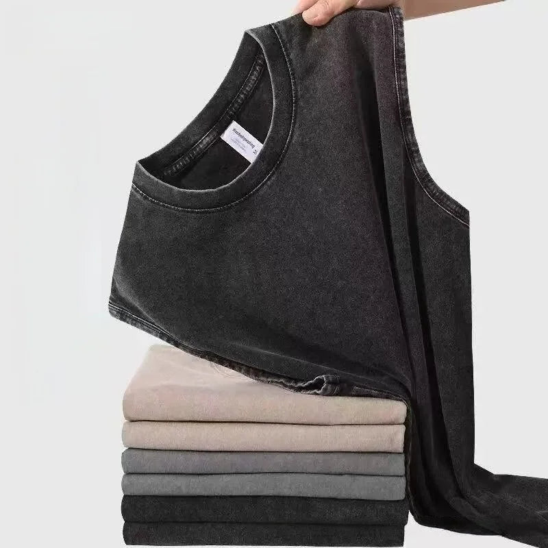 100% Cotton Men's Summer T Vintage Washed Vest Male Tops Round Neck Loose Oversized Large Size Casual Basic Streetwear Vest