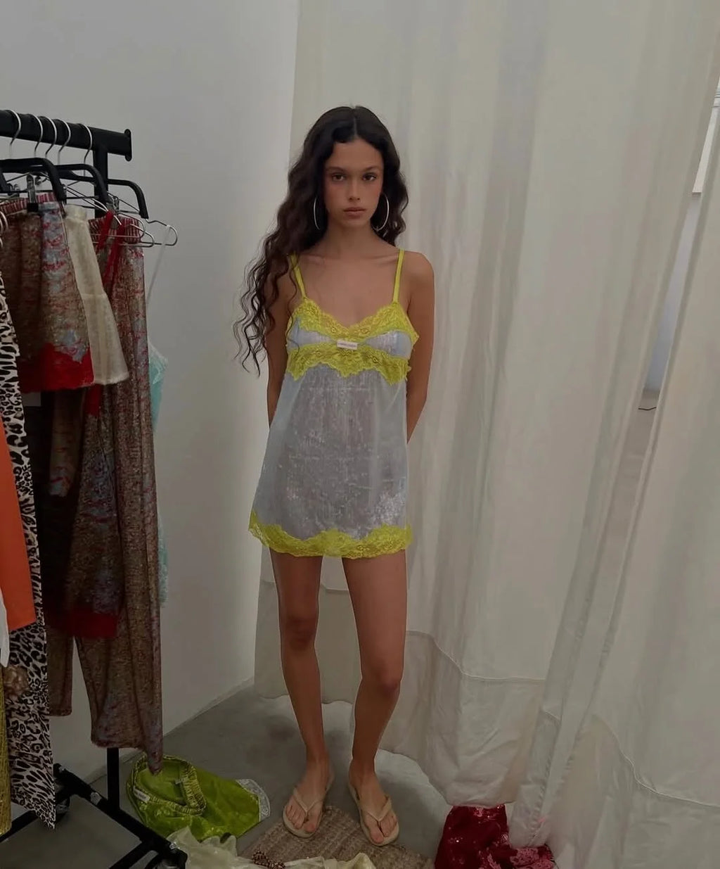 Sexy Sequin Lace Trim Mini Dress Women Fashion V-neck Sleeveless High Waist Female Sling Dresses 2026 Summer Lady Vacation Robes