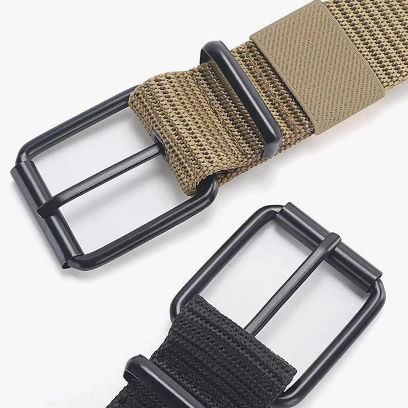 Men's Belt Porous Canvas Pin Buckle Leather Belt Outdoor Sports Tactics Belt Women's Trendy Eyelet Belt with Jeans Belt Women