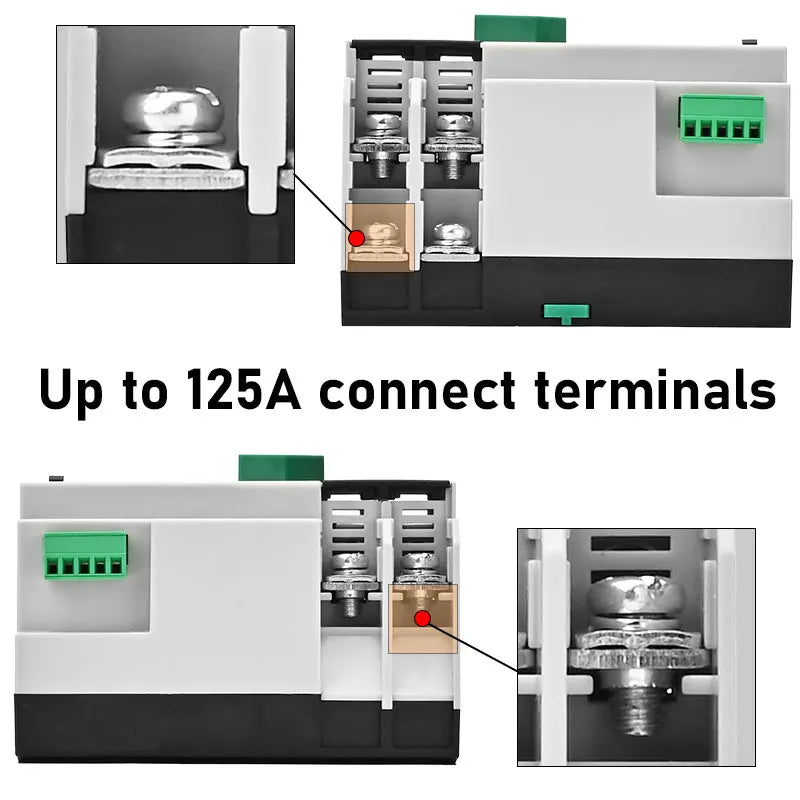 ATS Switch Dual Power Automatic Transfer 2P 125A 63A 100A AC DC Solar Inverter Circuit 3P 4P Three Phase 230V 400V No Diconnect