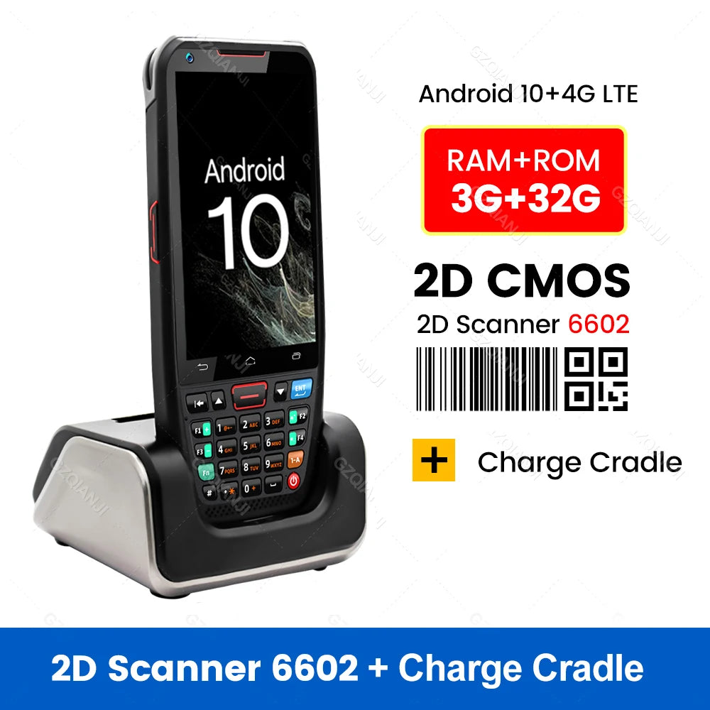 Android 10 PDA Handheld Terminal 2D Barcode Scanner 4G Data Collector NFC Cradle Charger Optional Logistics Warehousing Device