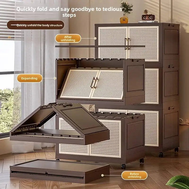 #Retro Storage Cabinet, Tall Wooden Foldable Cabinet for Living Room, Large Capacity Space Saving