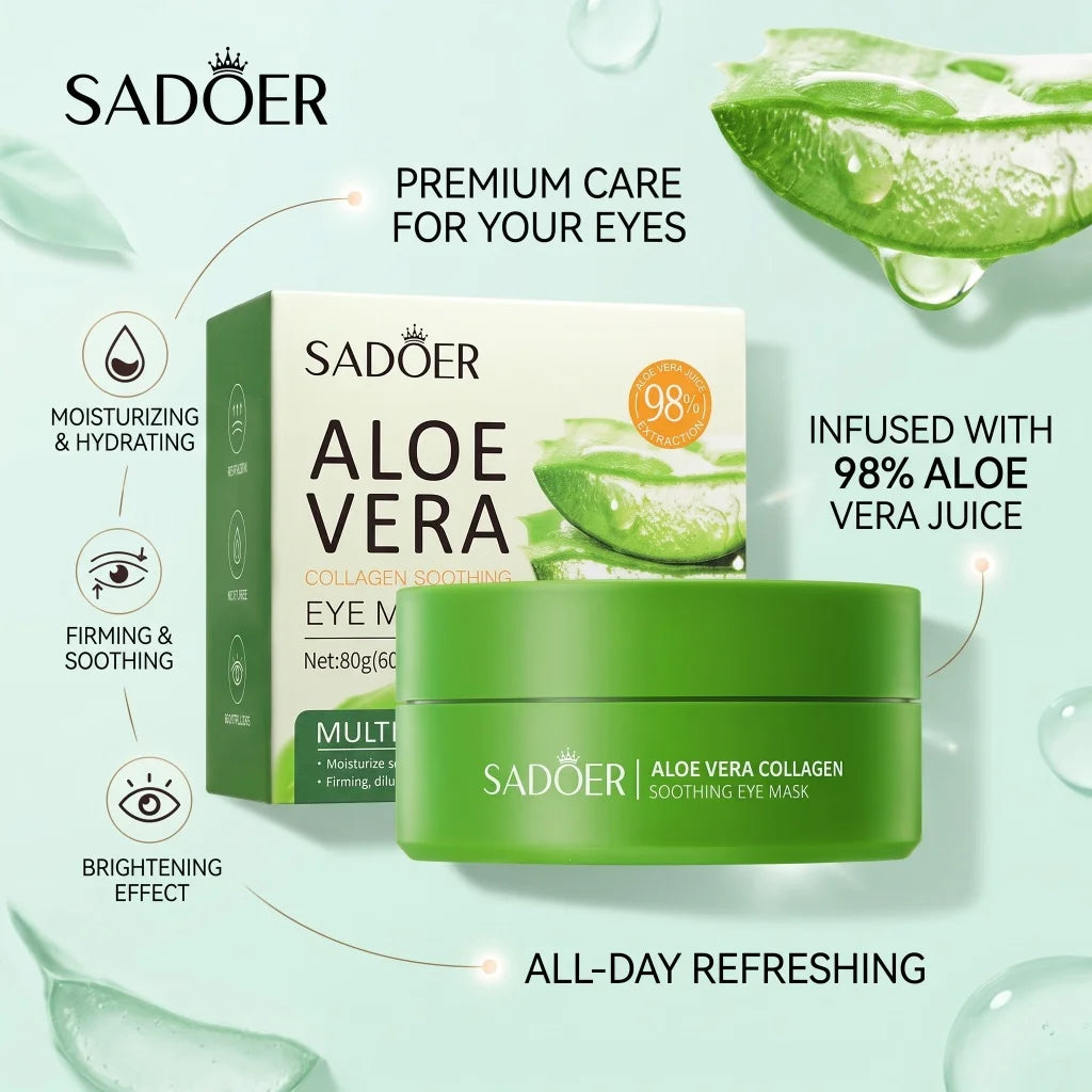Aloe Vera Collagen Eye Mask 60Pcs Soothing Moisturizing Firming Eye Patches Hydrating Eye Skin Care for Puffy Eyes Dark Circles