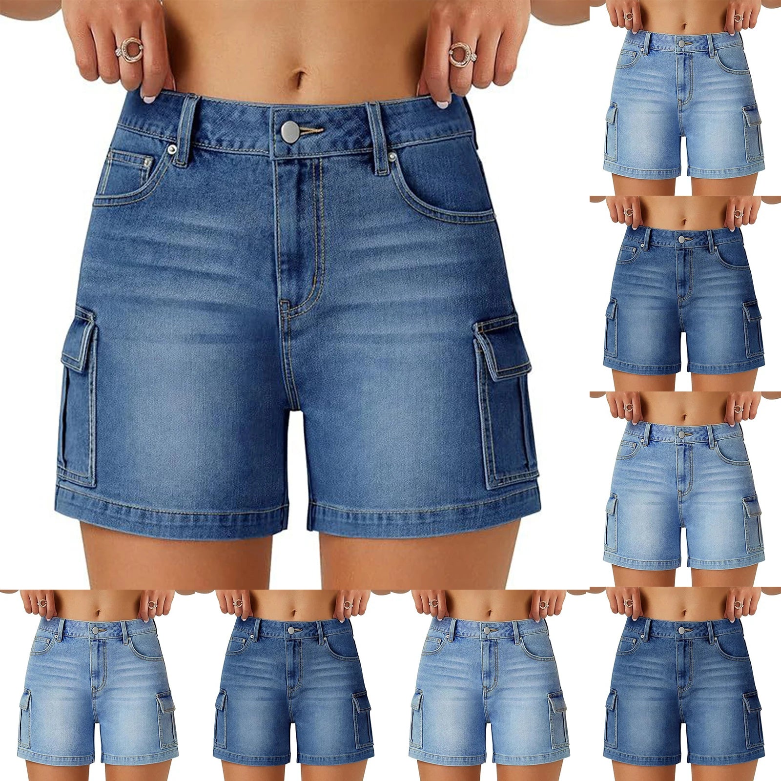 Solid Color Women's Denim Shorts Summer Wear High Waist Slim Cargo Jeans Bottoms Daily Use Soft Comfy Stretch Ladies Casual Pant