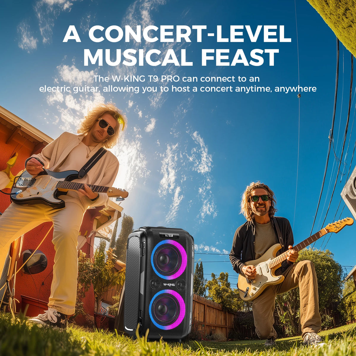 W-KING T9 PRO 250W Peak Bluetooth Party Speaker 125dB Loud 2×6.5" Subwoofer Bluetooth 5.3 TWS Portable Bass Speaker