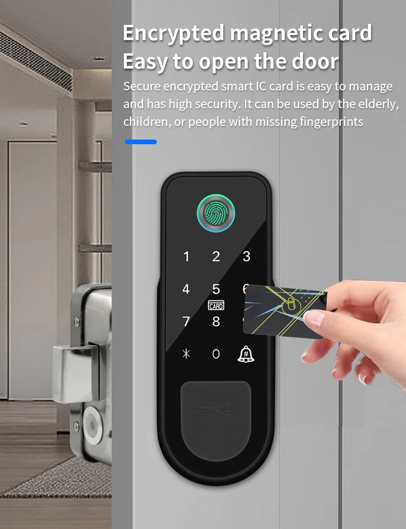 Support Tuya app Bluetooth app fingerprint intelligent door lock password RFID card wheel rim bolt lock electronic door lock