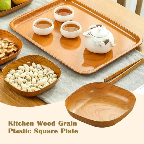 1/10/20Pcs Dish Kitchen Wood Grain Plastic Square Plate Dried Fruit Fruit Cake Snack Plates Snack Tableware Bowl Dish Dinnerware