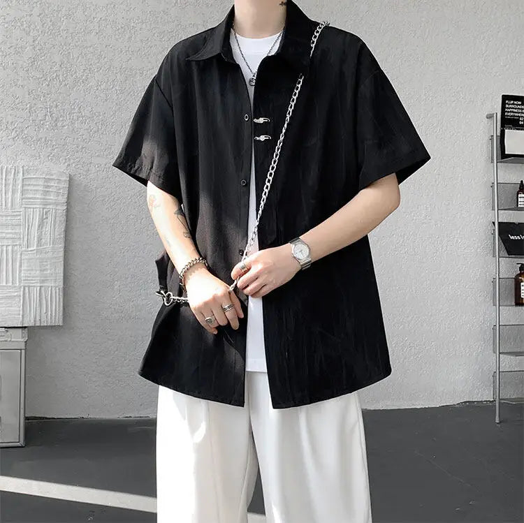 LEGIBLE Spring Summer Solid Shirts Men Casual Oversized Three Quarter Shirts Male Loose Fit Shirt for Man