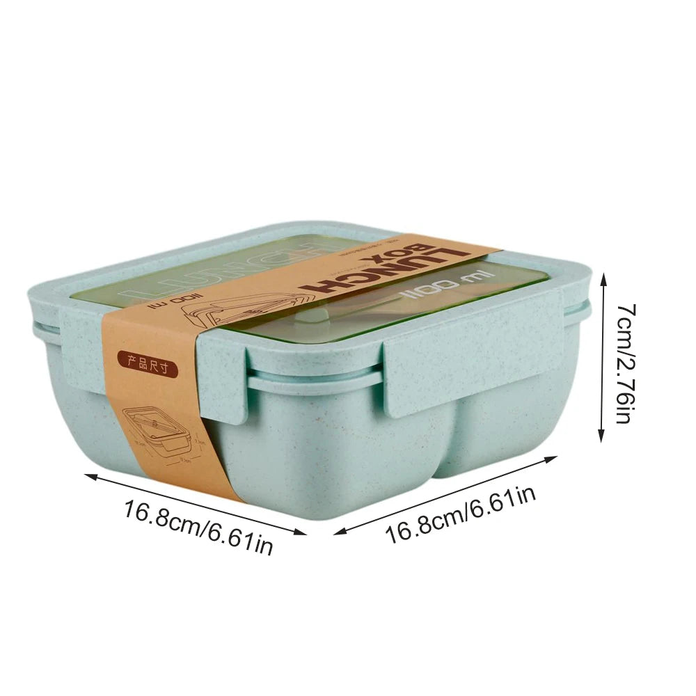 Microwave Lunch Box, Eco-Friendly BPA Free Wheat Straw Bento Box with Chopsticks , Kitchen Food Container ,Soup Can with Spoon