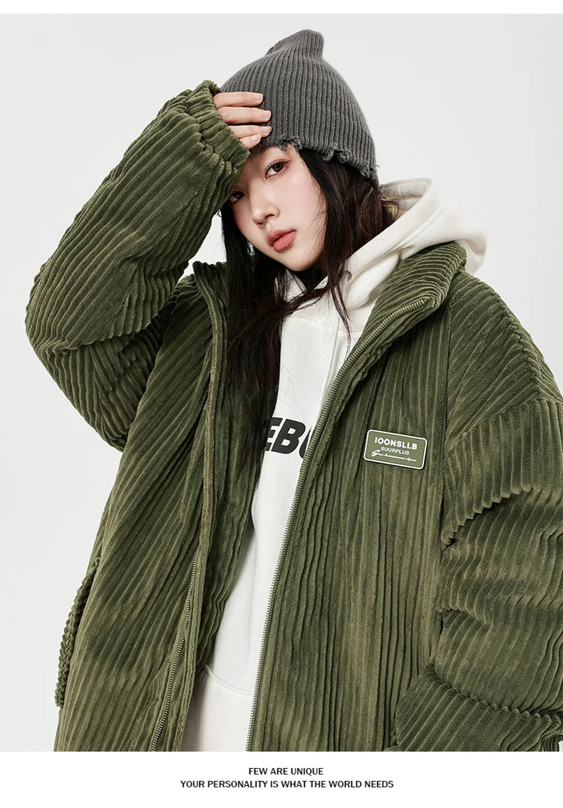 Autumn Winter Corduroy Men's Parkas High-end Design Quality Men's Jacket Handsome Trendy Brand Thick Couple Down Cotton Jacket