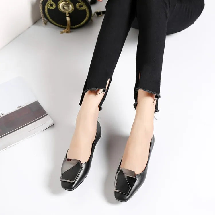 NEW Autumn/Spring Women Pumps Genuine Leather Shoes for Women Square Toe Low Heel Shoe Concise Slip-on Plus Size Handmade Shoes
