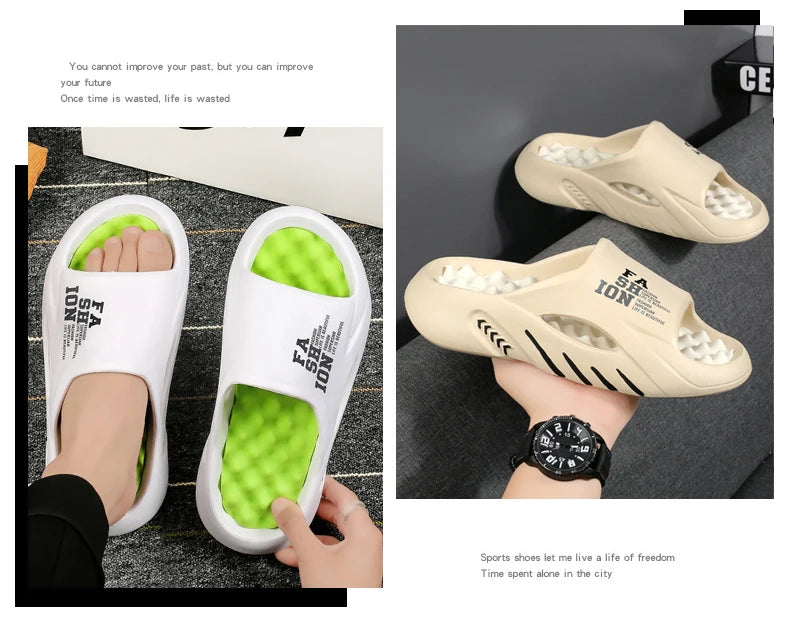 Men's Massage Slides Ultra Soft Cloud Slippers Thick Sole Non-slip Indoor Outdoor Sandals Casual Beach Flip Flops Big Size 48 49